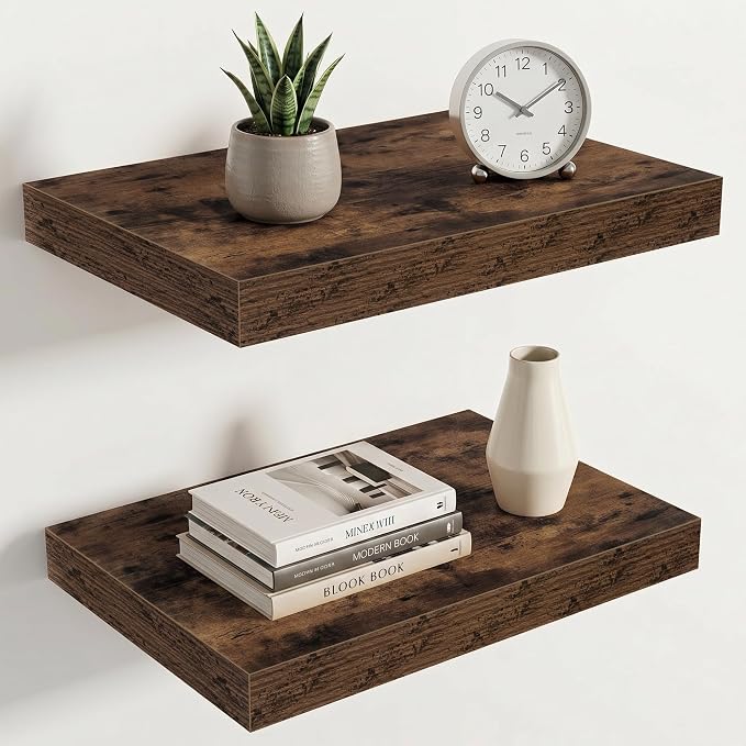 Acovy 10" Extra Deep Floating Shelves for Wall, 16" Long Wood Wall Shelves Set of 2 for Bathroom Bedroom Kitchen Living Room Laundry Room, Modern Floating Shelf for Home Decor