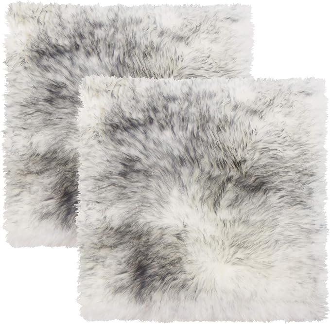 Set of 2, Natural Sheepskin Chairpad Cushion with Non-Slip Backing | 100% Real New Zealand Wool Sheepskin for Car Seat, Accent Chair, or Vanity Chair, Gradient Grey