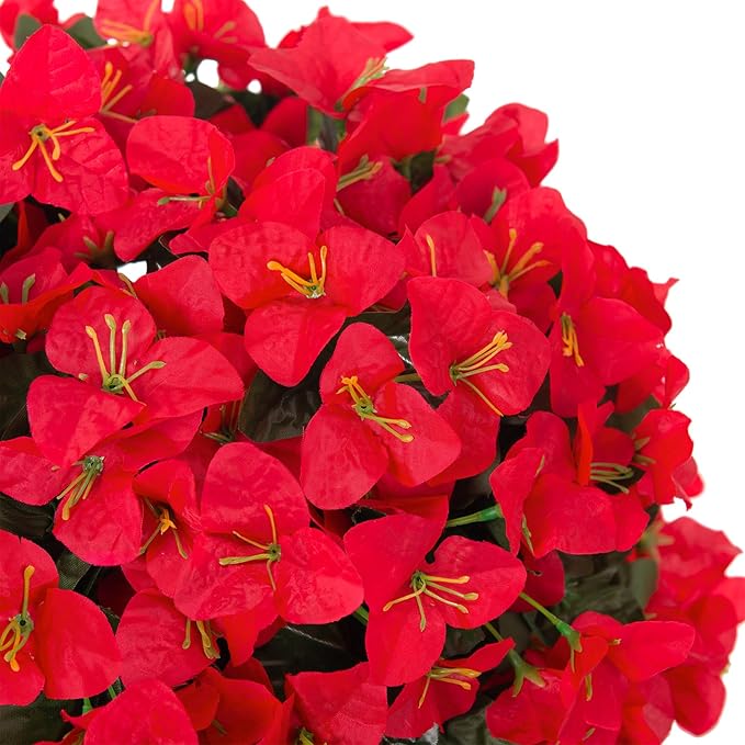 INXUGAO 2 pcs Artificial Faux Bougainvillea Flowers Plants for Outdoor Outside Summer Decoration, Fake Silk UV Resistant Long Trailing Vines for Front Door Porch Planter Balcony