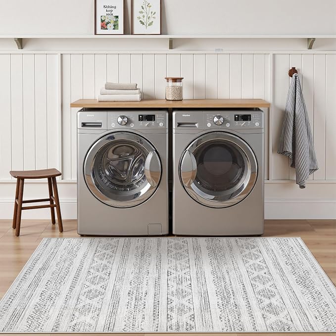 Tortania Area Rug Living Room Rugs - 2x3 Washable Soft Neutral Boho Moroccan Farmhouse Mat Indoor Floor Carpet for Bedroom Under Dining Table Home Office Decor - Ivory Gray