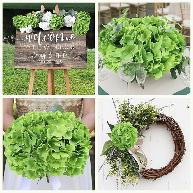 AVIVIHO 65pcs Fake Flowers Green Hydrangea Artificial Flowers Bulk (Not Squished, No Steaming Need) Silk Flowers with Stems for Wedding Decor,Home,Baby Shower,Table Centerpieces Decoration