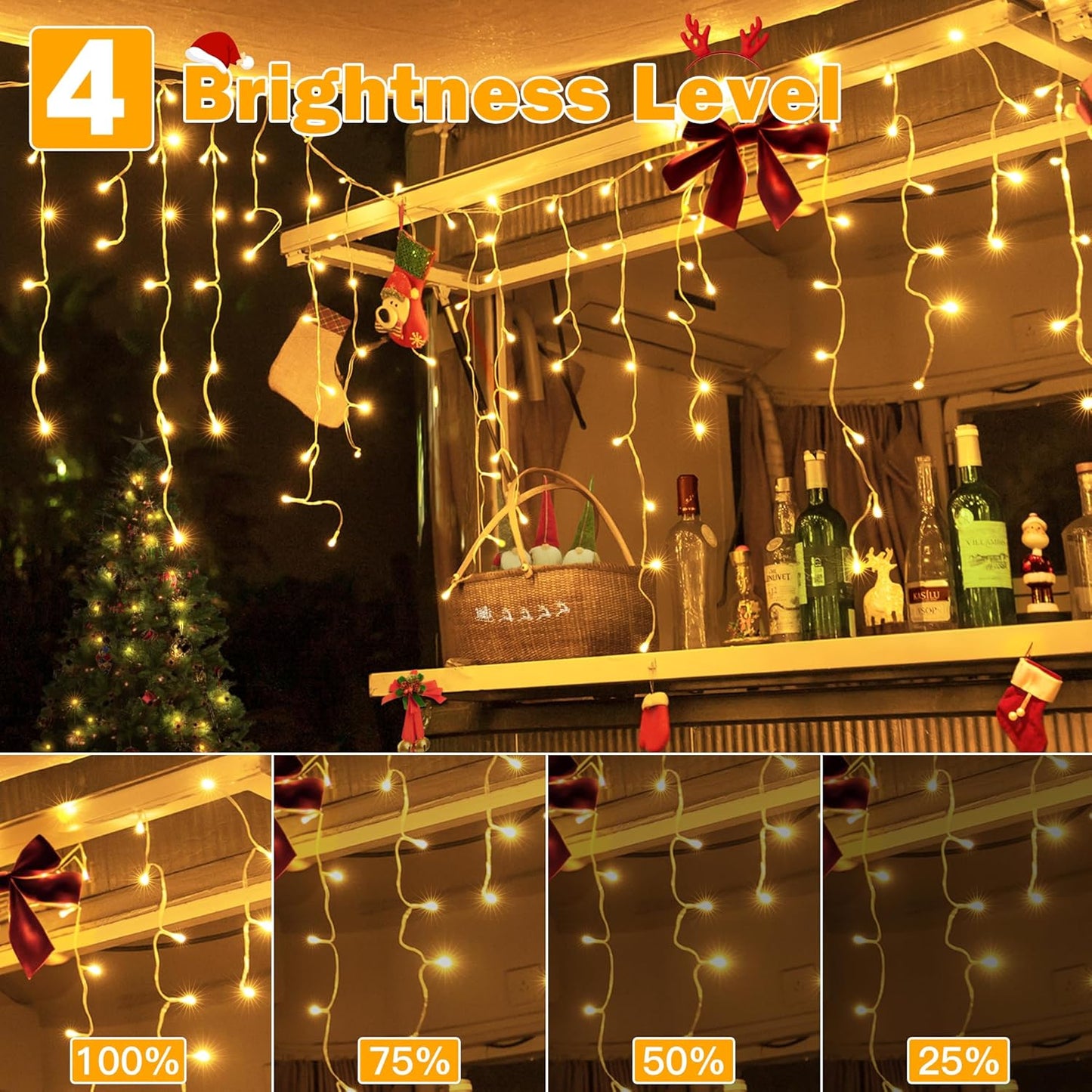 Ollny Icicle Lights Outdoor Warm White, 594LED 49FT Christmas Lights with Remote 8 Modes Dimmable, Waterproof Connectable Timer Hanging Lights for House Outside Yard Indoor Decorations