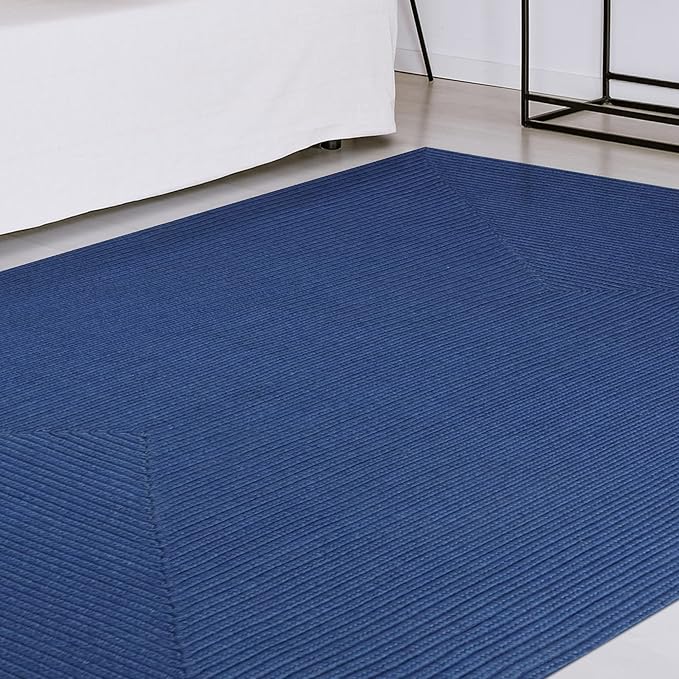 Superior Indoor/ Outdoor Large Area Rug, Reversible Braided Home Floor Decor for Living Room, Kitchen, Entryway, Patio, Front Porch, Deck, Modern, Boho, Farmhouse Style, 3' x 5', Denim Blue