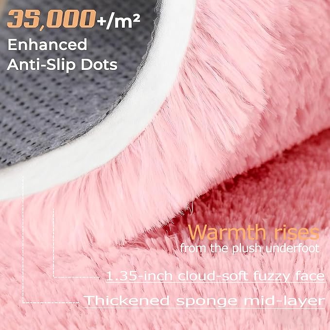5x7 Area Rug for Living Room: Fluffy Shag Soft Washable Rugs Fuzzy Plush Indoor Carpet for Bedroom Nursery Playroom Dorm Kids Girls Boys Room (Pink, 5'x7')