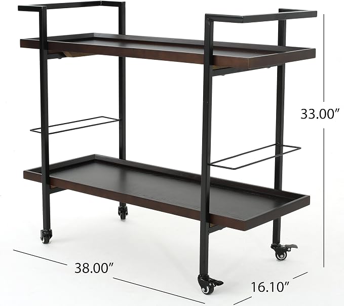 Christopher Knight Home Gerard Industrial Wooden Bar Cart, Dark Walnut Finish / Black