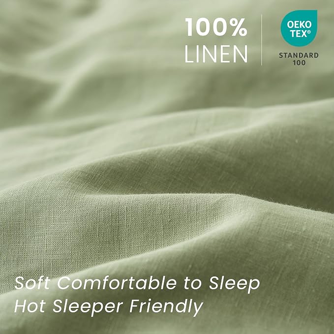 100% French Linen Pillow Shams Basic Style - Pack of 2 - Washed Solid Color Natural Flax Soft Breathable - Sage Green, 20' 'x 36''