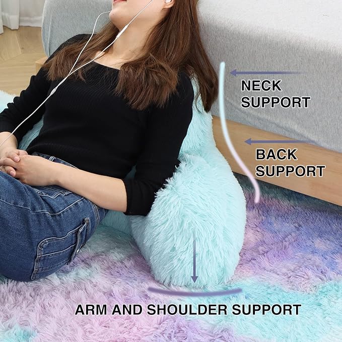 A Nice Night Faux Fur Reading Pillow Bed Wedge Large Adult Children Backrest with Arms Back Support for Sitting Up in Bed / Couch for Bedrest,Gray (Standard)