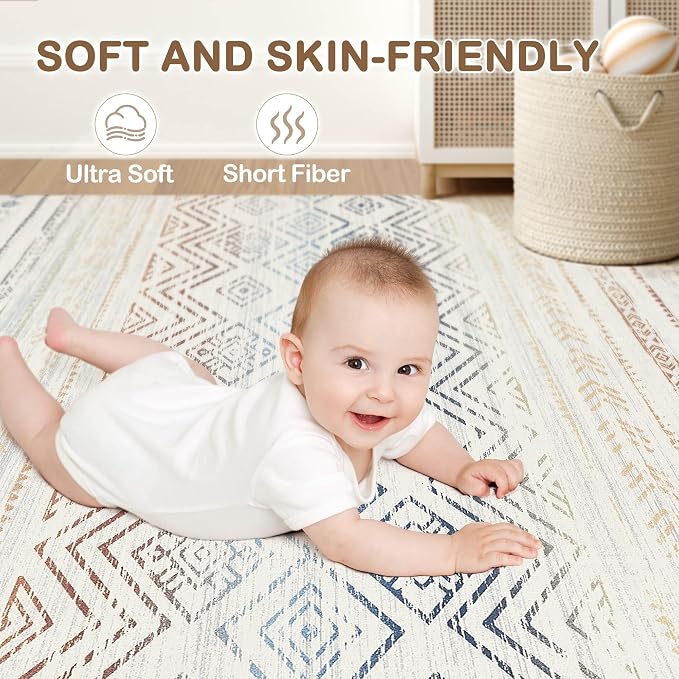 Tortania Area Rug Living Room Rugs- 5x7 Washable Large Soft Neutral Boho Moroccan Bohemian Farmhouse Rug Indoor Floor Carpet for Bedroom Under Dining Table Home Office Decor - Multicolor