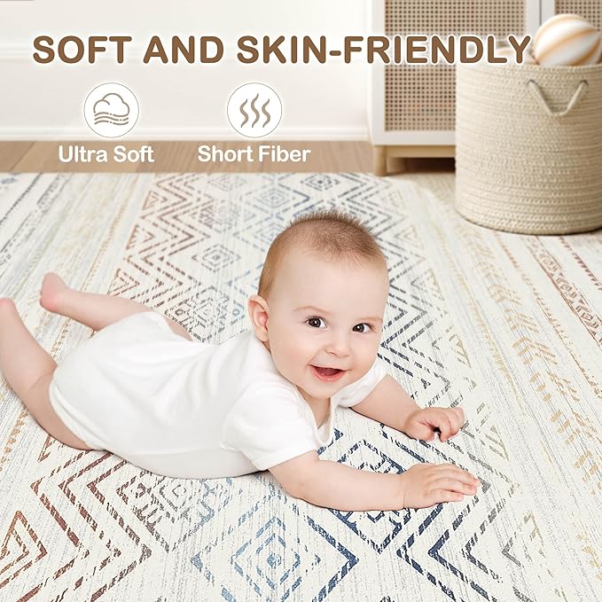 Tortania Area Rug Living Room Rugs- 8x12 Washable Large Soft Neutral Boho Moroccan Bohemian Farmhouse Rug Indoor Floor Carpet for Bedroom Under Dining Table Home Office Decor - Multicolor