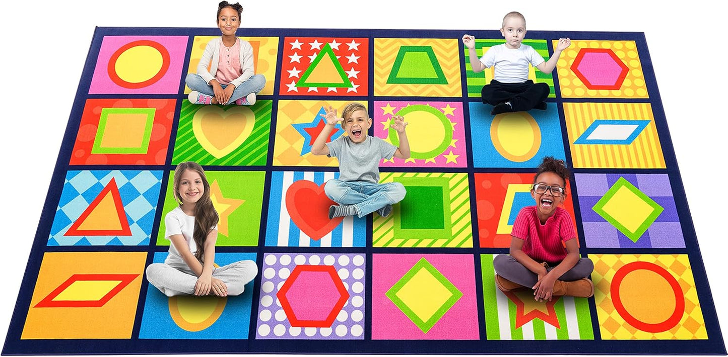 Booooom Jackson Seating Classroom Rug for Kids Room Seating Décor, 7'54''x13'12'' Vibrant Geometric Patterns Large Preschool Carpet Seating Rug for Teaching and Playroom, Non-Slip Rubber Backing