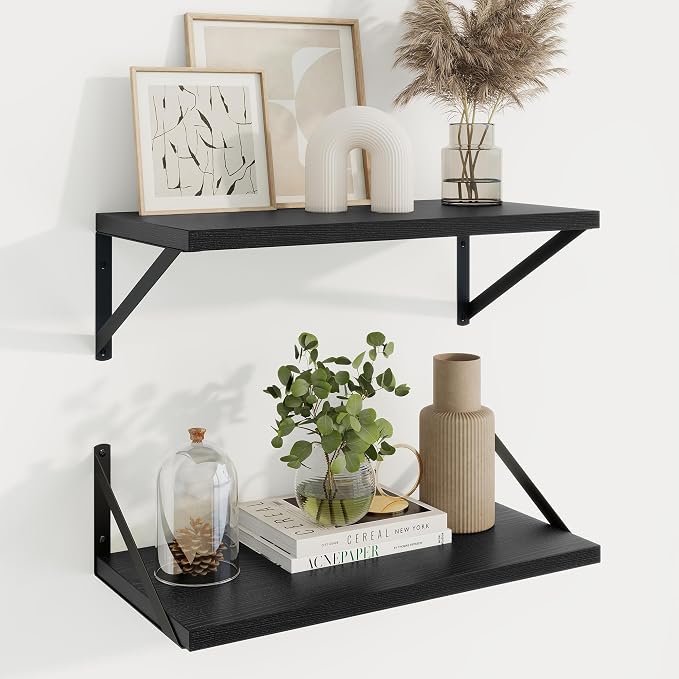 Axeman Deep Floating Shelves | 20 Inch Black Wall Shelves Set of 2 | 10 Inch Deep Rustic Wood Shelves for Wall | 20'' W x 10''D Black Shelves for Living Room Bathroom Kitchen