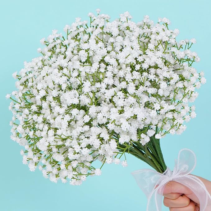 Waipfaru 15Pcs Babys Breath Artificial Flowers, Baby Breath Flowers Artificial Bulk, Real Touch Fake White Flowers, Faux Babies Breath Gypsophila for Wedding Home Decor Floral Arrangement