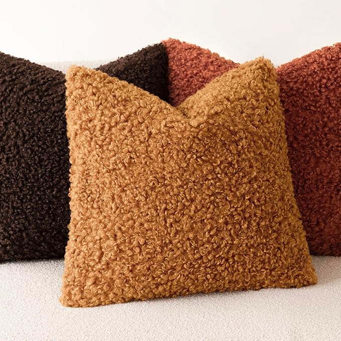 Foindtower 2 Pieces 24x24 Inch Orange, Faux Fur Throw Pillow Cover Accent Sherpa Furry Pillow Covers Fuzzy Soft Pillowcases Cozy Sheepskin Decorative Fleece Cushion Case for Bed Couch Living Room