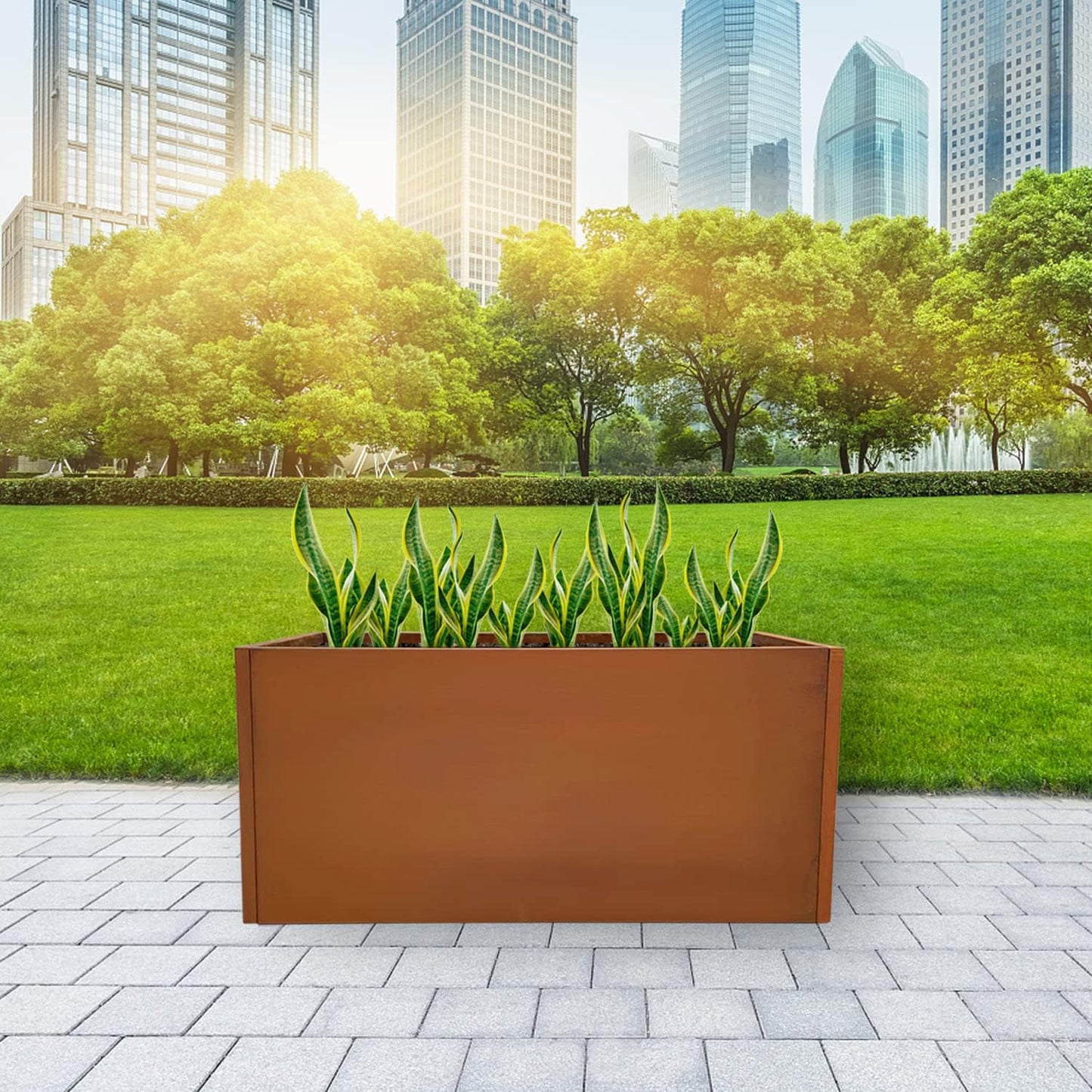 Corten Steel Planter Box Metal Outdoor Large Rectangular Rustic Durable Antique Detached for Commercial Residential Patio Deck and Backyard 36" x 12" x 16"