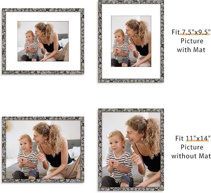 Picrit 11x14 Farmhouse Picture Frame Set of 12, Display 8x10 with Mat or 11 x 14 without Mat, Country Photo Frames for Wall Mounting or Table Top Display, Rustic Gray