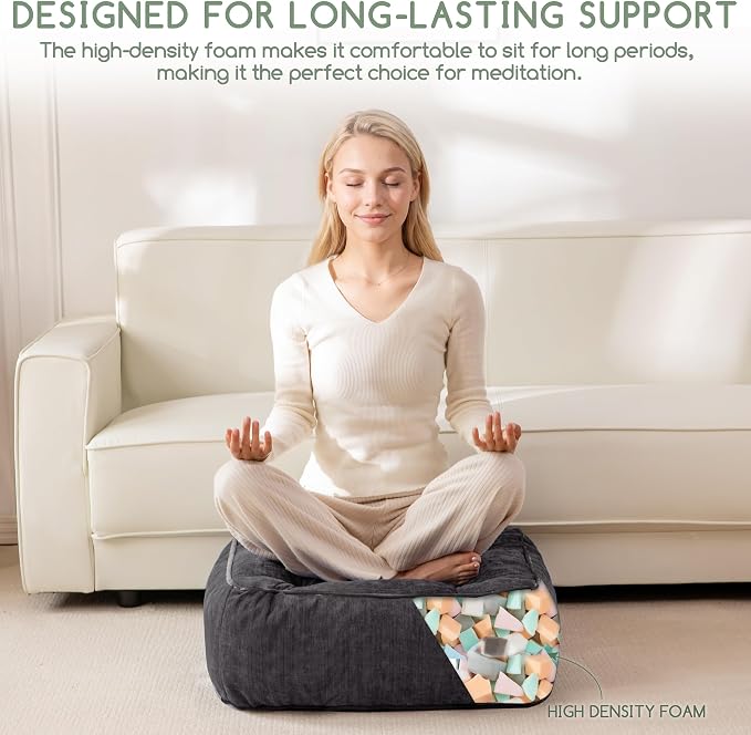 8" Extra Thick Floor Pillow Cushion for Adults, Meditation Cushion Pillow with Handle, Lustrous Chenille Tufted, Square Floor Sitting for Tatami Living Room or Yoga, 22x22 Inch, 2Pack, Dark Grey