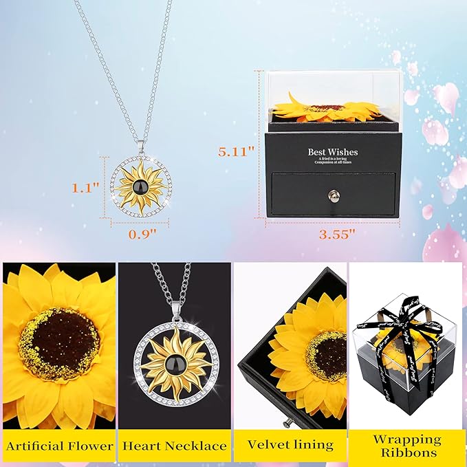 MOKOQI Sunflower Gifts for Women Artificial Sunflowers Gift for Her Mom Wife with Necklace in 100 Texts I Love You on Mother's Day Birthday Christmas Gifts Sunflower Decor