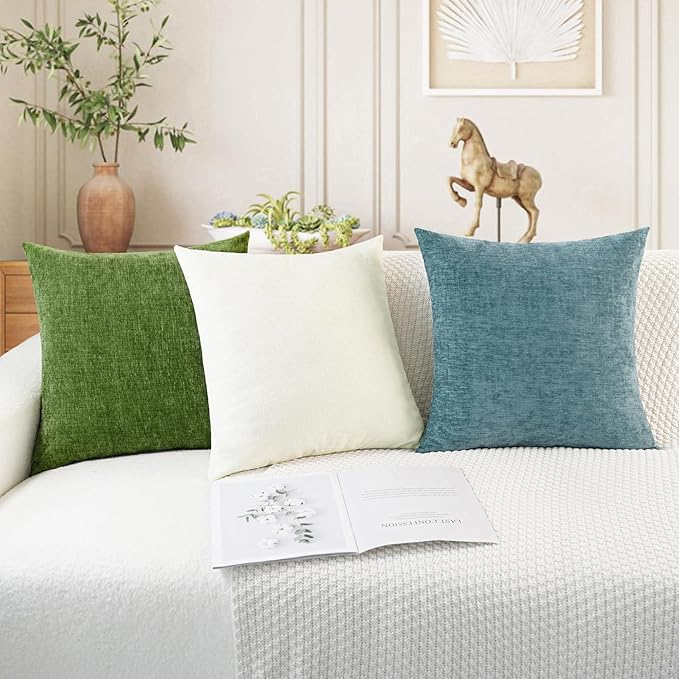 CaliTime Throw Pillow Covers Decorative 20 X 20 Inches Pack of 2 Cozy Chenille Cushion Cases for Couch Sofa Bed Living Room Home Forest Green