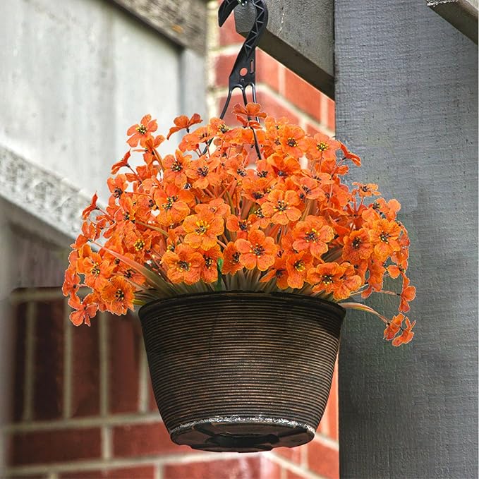LikSoor 21 Bundles Artificial Outdoor UV Resistant Flowers No Fade Fake Outside Flowers Plastic Greenery Faux Shrubs Garden Porch Window Box Home Decoration(Light Autumn Orange)