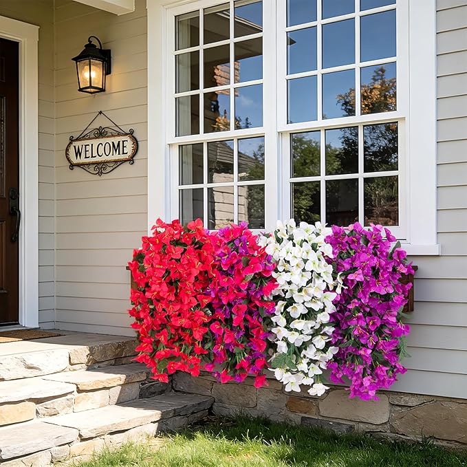 Fake Bougainvillea Artificial Flowers for Outdoors Decoration 2 pcs Faux Hanging Flowers Plants for Outdoor Planters UV Resistant Silk Bougainvillea Vines for Front Door Porch Urn Patio Garden