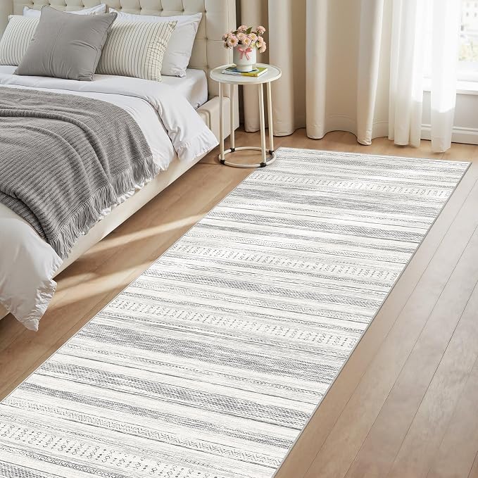 Tortania Area Rug 2x6 Runner Rugs - Washable Soft Neutral Boho Moroccan Farmhouse Rug Indoor Floor Carpet for Living Room Bedroom Kitchen Entryway Under Dining Table Home Office Decor - Light Grey