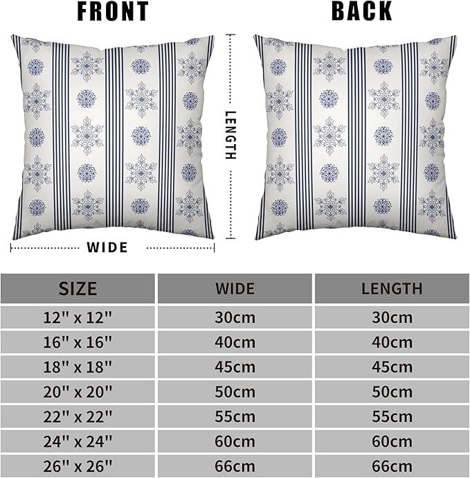 Winter Pillow Covers Blue and White Porcelain Blue Snowflakes Striped Throw Pillow Covers Navy Blue Floral Pillowcase 20x20 Set of 2 Neutral Cushion Case for Couch Sofa