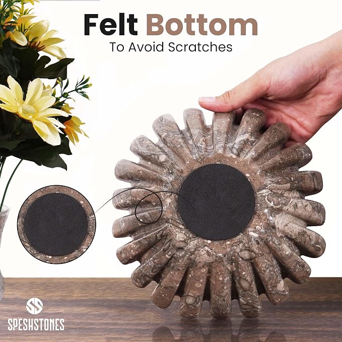 Marble Decorative Bowl Handmade 8 Inch Stone Ruffle Bowl, Fruit Bowl for Kitchen Counter, Large Scalloped Bowls for Housewarming Gifts, Modern Fluted Bowl for Home Decor