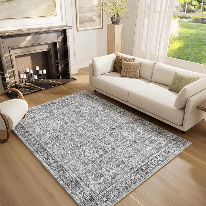 Washable Rugs for Living Room: 5x7 Area Rugs for Bedroom Ultra Soft Non-Slip Stain Resistant Vintage Boho Large Carpet for High-Traffic Dining Room - Farmhouse Decor