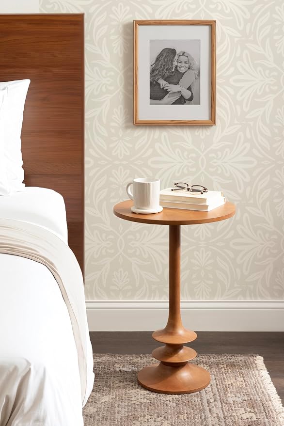 Kate and Laurel Squires Modern Mango Wood Round Side Table, 16 x 16 x 24, Warm Natural, Sculptural Pedestal Circle End Table for Use as a Bedroom Nightstand or Living Room Plant Stand Option