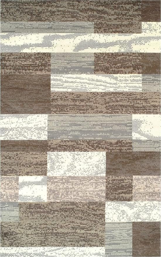 Superior Indoor Area Rug, Jute Backed, Modern Geometric Patchwork Floor Decor for Bedroom, Office, Living Room, Entryway, Hardwood Floors, Rockwood Collection, 3' x 5', Light Blue-Ivory