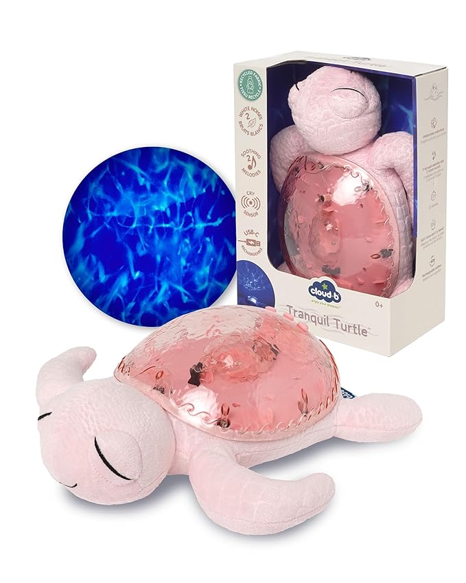 ﻿Cloud b Ocean Projector Nightlight with 2 White Noises & 2 Soothing Sounds | Adjustable Settings | Cry Sensor | Tranquil Turtle - Pink (Rechargeable)