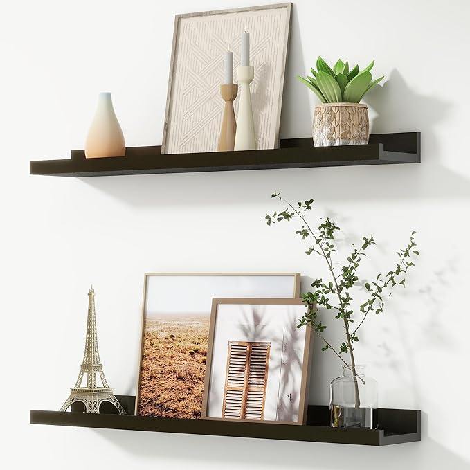 FLYJOE Picture Ledge Shelf, Floating Shelves Set of 2, 30 Inches Nursery Book Shelves for Toys Storage, Kids Bookshelf Wall Mounted for Living Room Bedroom Decor Books Photo Frames, Black