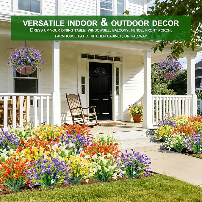 TURNMEON 12 Bundles Calla Lily (240 Heads) Artificial Flowers for Outdoors, Fake Plants UV Resistant Faux Plastic Fake Flowers for Indoor Planter Home Porch Yards Spring Summer Cemetery Decor(Purple)
