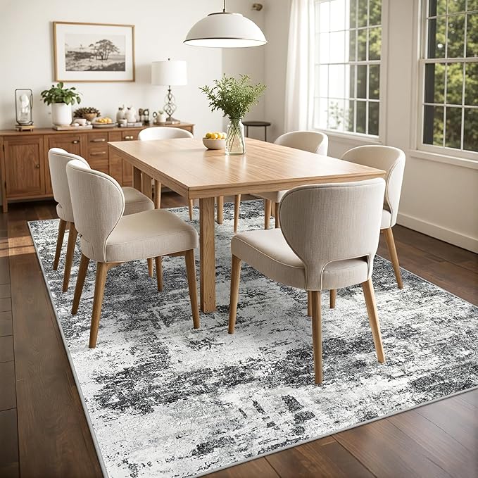 10x14 Area Rugs Living Room Rugs: Large Washable Rug with Anti-Slip Backing Non-Shedding Stain-Resistant Soft Abstract Carpet for Bedroom Dining Room Nursery Home Office-Black/Gray
