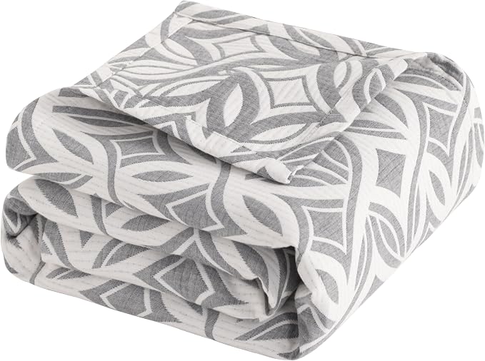 NTBAY 3 Layers Cotton Muslin 68x92 Twin Bed Blanket, Super Soft Breathable Thermal Yarn Dyed Quilt for Adults, Perfect Lightweight Blanket for Couch Sofa Bed All Seasons, Grey Twisted Line