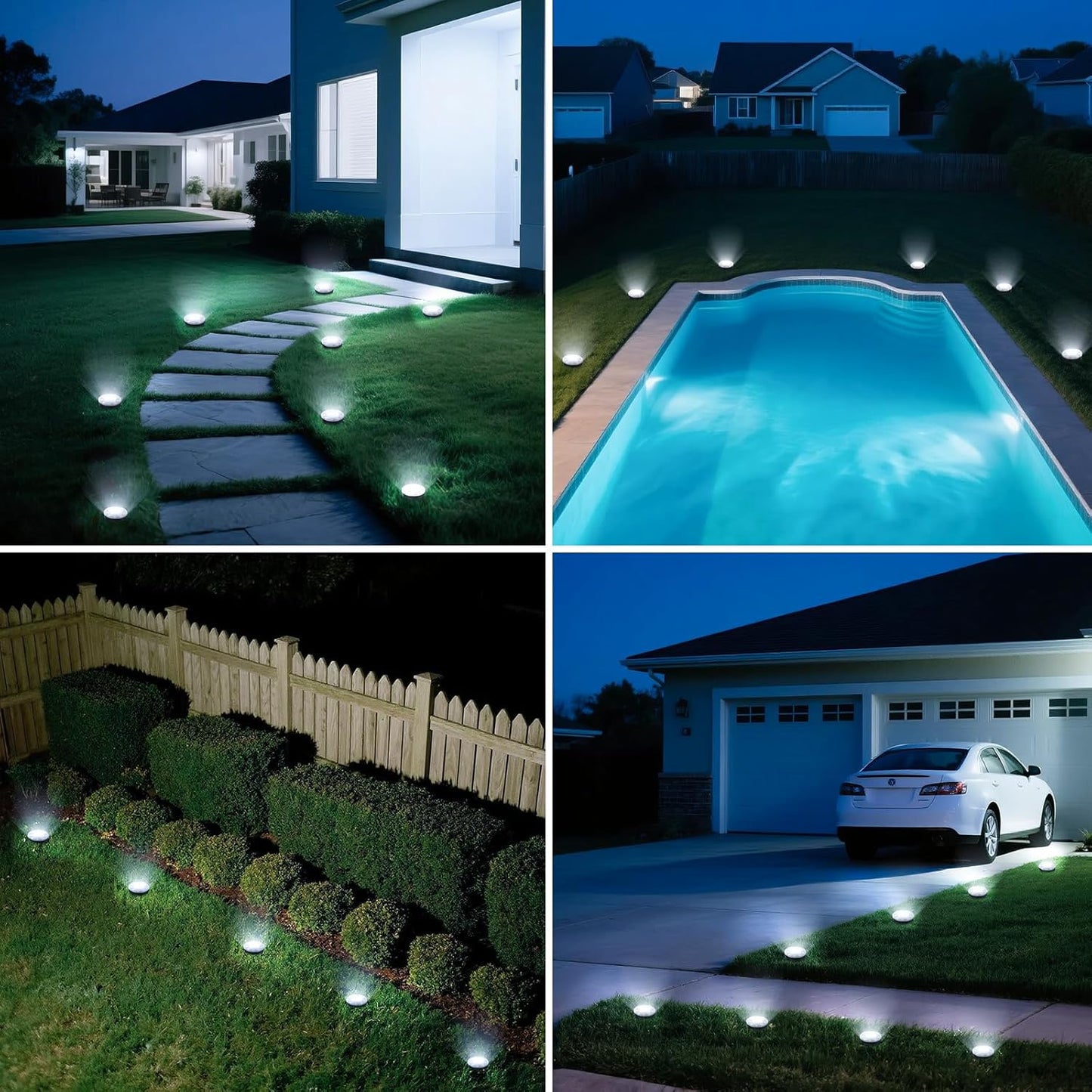 Mini Outdoor Solar Lights，8 Pack Solar Garden Lights for Outside IP65 Waterproof, 8 LED Disc Landscape Lighting for Garden Yard Driveway Walkway Poolside Deck Lawn Patio,Cold White