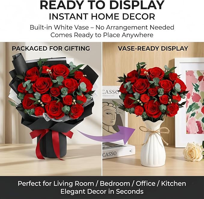 XTYFJGVA 16 Preserved Red Roses Bouquet, Flowers for Delivery, Real Roses That Last 1-3 Years, Birthday Gifts for Women, Forever Flower Gifts for Mom, Wife, Grandma, Her on Mothers Day, Anniversary