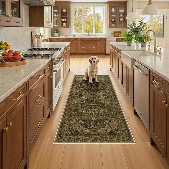 RELEANY Area Rugs 2'x6' Runner Rug Non Slip Washable for Kitchen Hallway Bedroom Beside Laundry Room Bathroom Rug, Floor Carpet, Brown Dark Brown