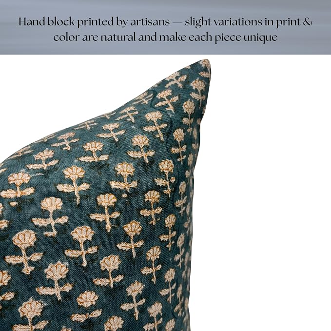 Linen Blue Throw Pillow Covers 20x20 inch Floral Pillows Spring Decorative Pillow Covers for Living Room, Bedroom