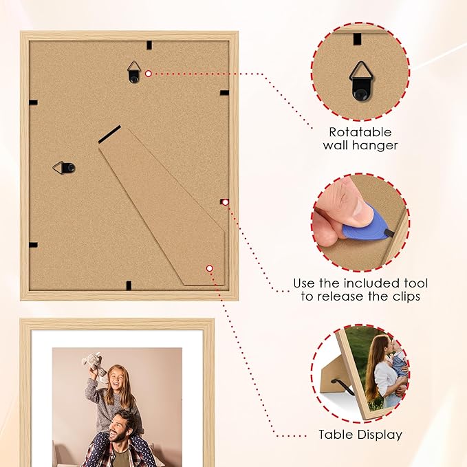 FIXSMITH 10 Pack Natural Picture Frames Collage Wall Decor for Mounting or Tabletop Display, Gallery Wall Frame Set with Two 8x10 Natural Frames, Four 5x7 and Four 4x6 Frames, Multi-Pack Photo Frame Set