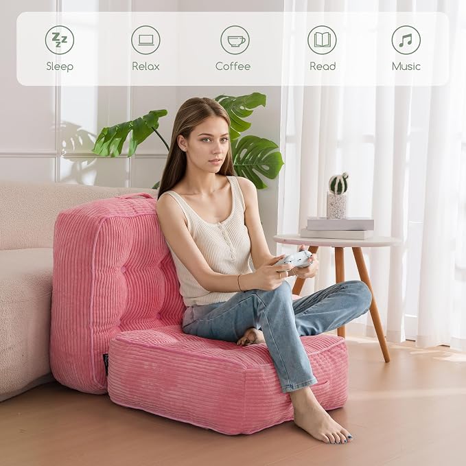 HIGOGOGO 8" Extra Thick Floor Pillow Cushion for Adults, Meditation Cushion Pillow, Large Square Floor Sitting, Tufted Corduroy Cover, for Tatami Living Room or Yoga, 22x22 Inch, 2Pack, Pink