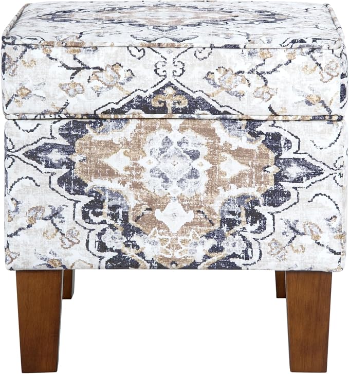 HomePop 22" Modern Rectangular Storage Ottoman - Antiqued Ebony Cream