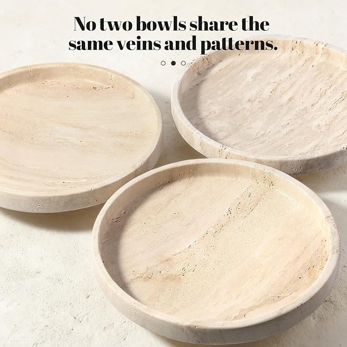 Koville Natural Travertine Fruit Bowl for Kitchen Counter – Decorative Stone Serving Decorative Bowl for Vegetables, Foods and Home Decor Centerpiece