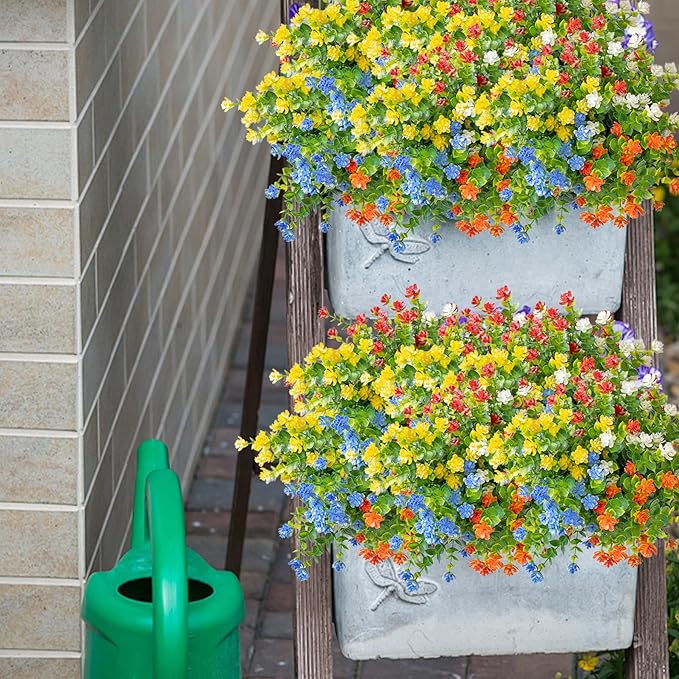 NETAP Outdoor Artificial Flowers UV Resistant, 20 Bundles Fake Realistic Floral Greenery Plants for Outside Porch, Window Boxes, Garden, Yard, Inside Home Table Decor,MixcolorE
