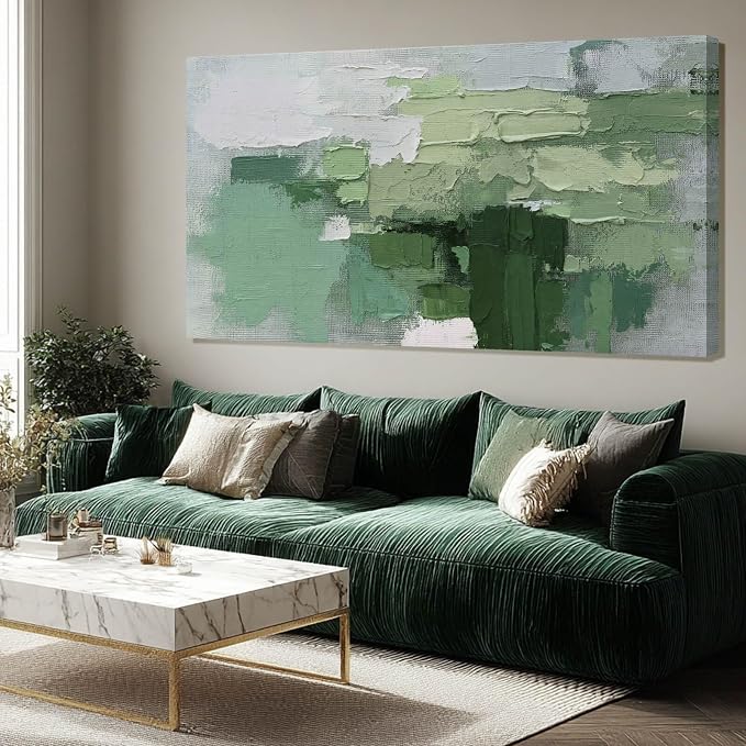 SHEYOYE Green Abstract Canvas Wall Art, White Large Modern Art Prints, Office & Dining Room Posters for Room Decor | 24" x 48"
