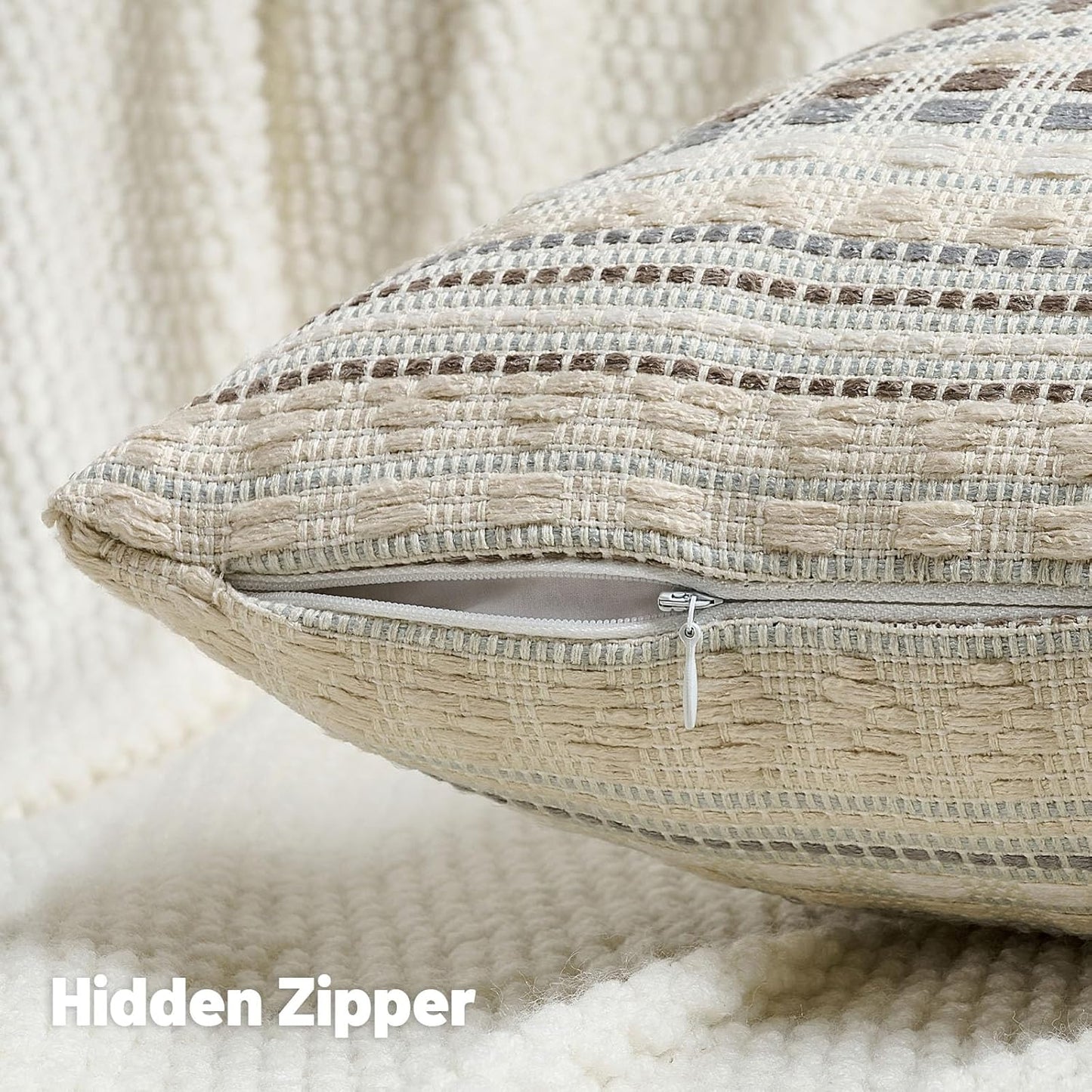 FUTEI Grey White Decorative Throw Pillow Covers 24x24 Inch Set of 2,Soft Cozy Chenille Jacquard Textured Euro Pillow Shams,Boho Home Decor for Couch Bed Living Room