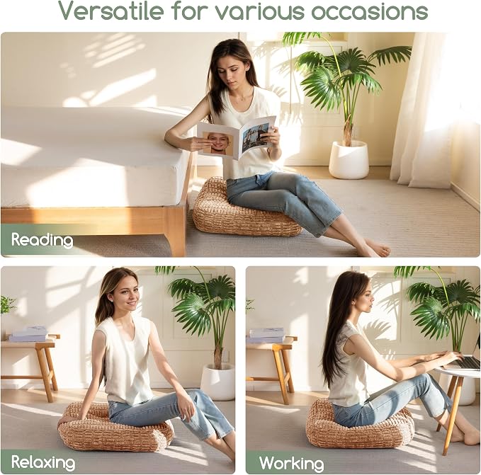 HIGOGOGO Floor Pillow Cushion for Adults, Meditation Cushion Pillow, Blended Corduroy Cover, Large Square Floor Sitting for Tatami Living Room or Yoga, 22x22 Inch, Coffee