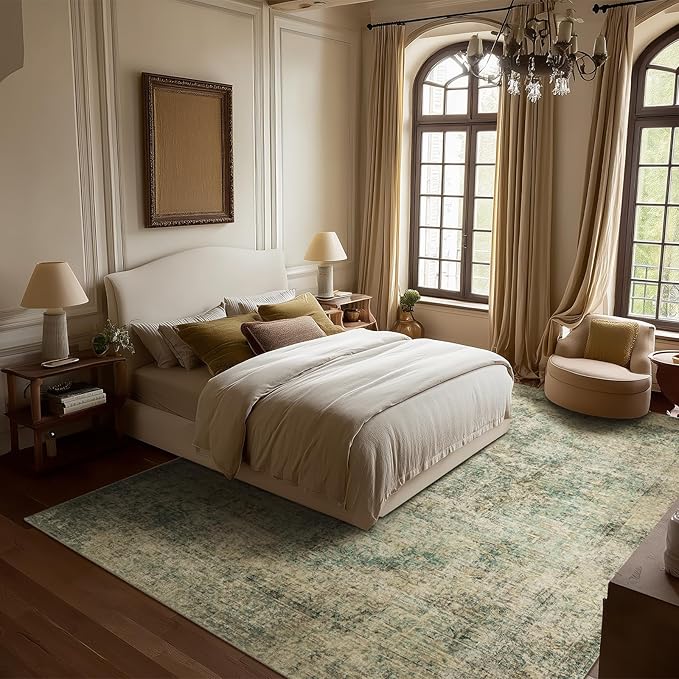 Machine Washable Rugs for Living Room: 10x14 Area Rugs for Bedroom Ultra Soft Non-Slip Low Pile Vintage Distress Boho Large Carpet for High-Traffic Dining Room - Farmhouse Decor