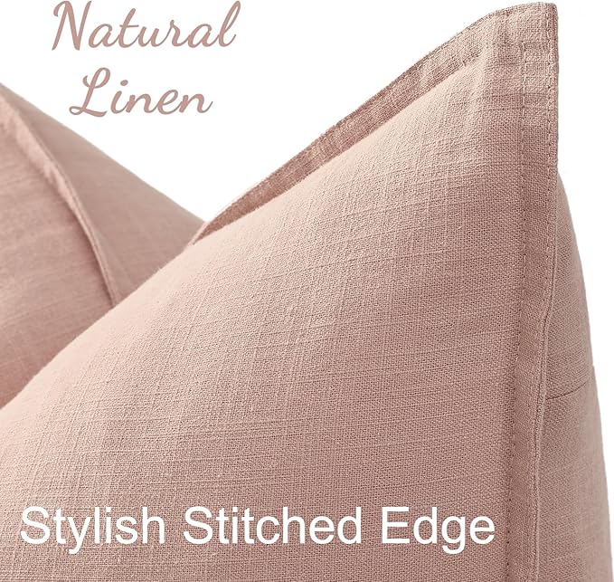 decorUhome Summer Decorative Linen Throw Pillow Covers 12x20 Inch Set of 2 Pink Lumbar Pillow Covers with Flange Edges Soft Farmhouse Boho Accent Pillow Cases for Couch Bed Living Room