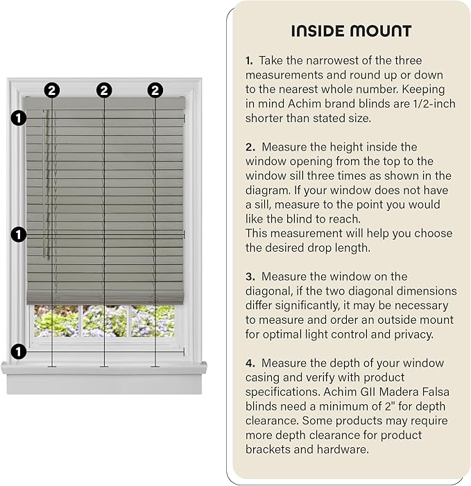 Cordless Room Darkening Plantation Blind - 36 Inch Width, 64 Inch Length, 2" Vinyl Slat Size - Grey - GII Madera Falsa Faux Wood, Light Filtering Horizontal Windows Blinds by Achim Home Decor